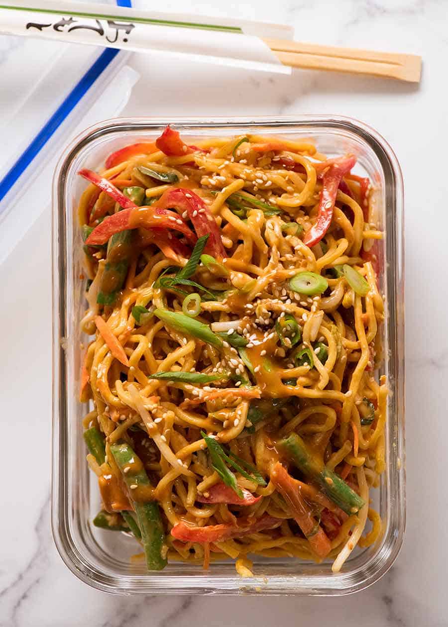 Noodle Salad (Lunch Idea for Work) in a glass container