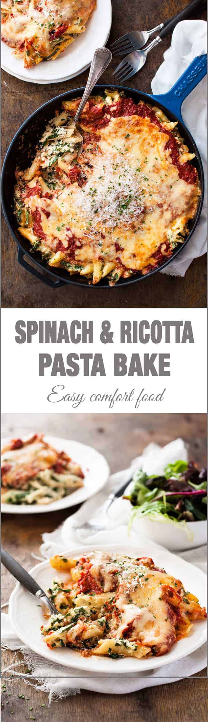 Spinach & Ricotta Pasta Bake - Quick to put together, and made from scratch! Made extra creamy by adding milk into the ricotta. Extra flavour addition possibilities are endless!