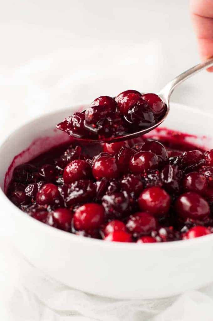 A spoon of Homemade Cranberry Sauce