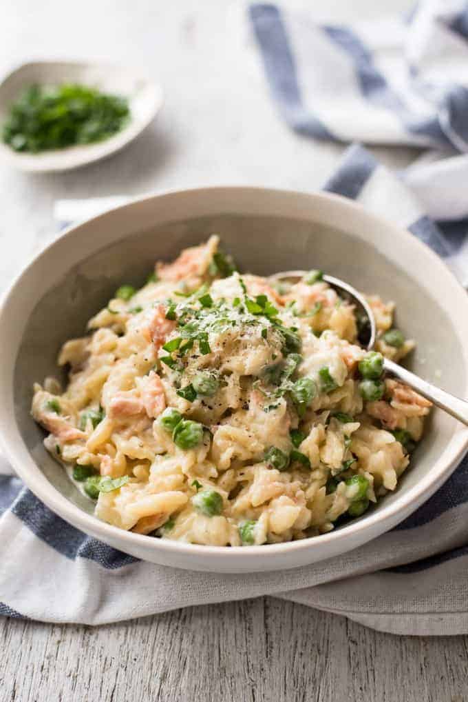 Creamy Salmon Risoni / Orzo - Made from scratch, and on the table in just 15 minutes! 