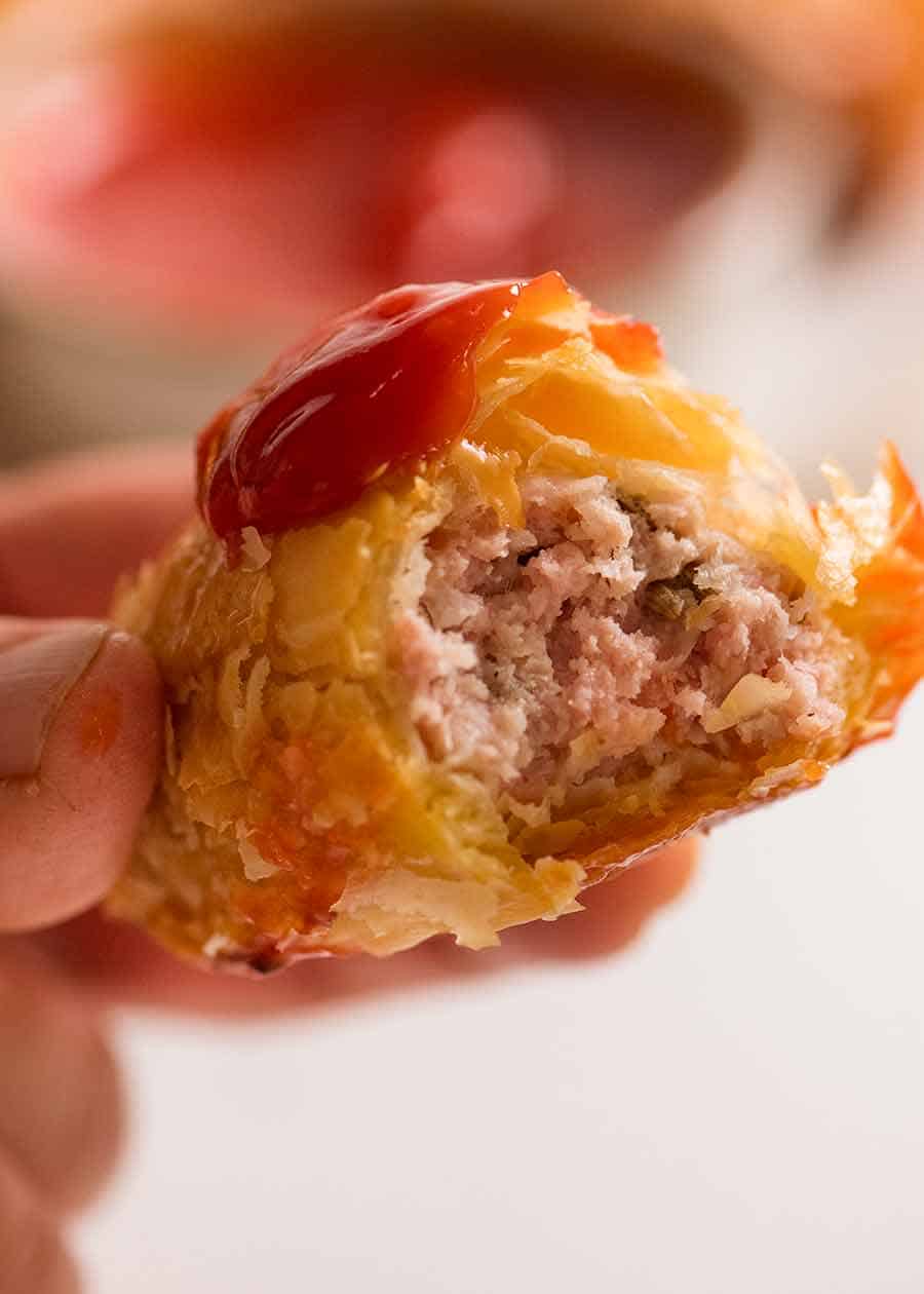 Close up showing the inside of Sausage Rolls