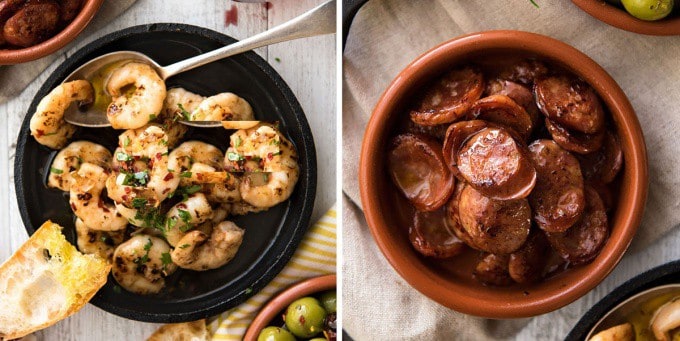 5 Easy Spanish Tapas recipes - Garlic Prawns and Chorizo www.recipetineats.com
