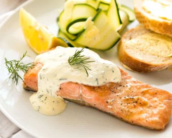 Creamy Dill Sauce for Salmon or Trout - A simple, refreshing sauce that pairs beautifully with rich salmon. Dinner on the table in 15 minutes! www.recipeteineats.com
