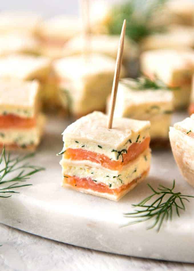 Smoked Salmon Appetizer fantastic for gatherings - no fiddly assembly, served at room temperature, looks elegant and tastes SO GOOD!