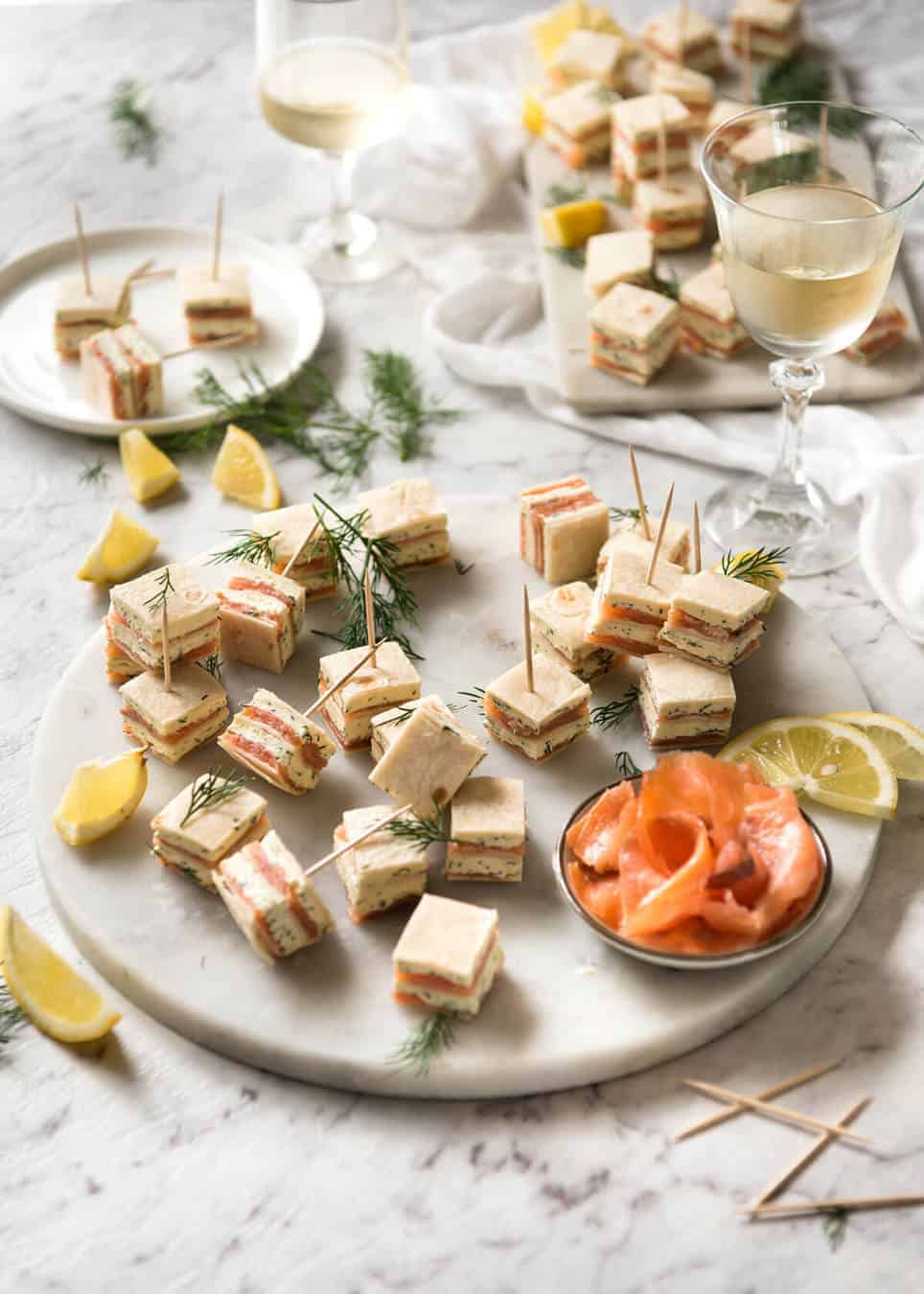 Smoked Salmon Appetizer fantastic for gatherings - no fiddly assembly, served at room temperature, looks elegant and tastes SO GOOD!
