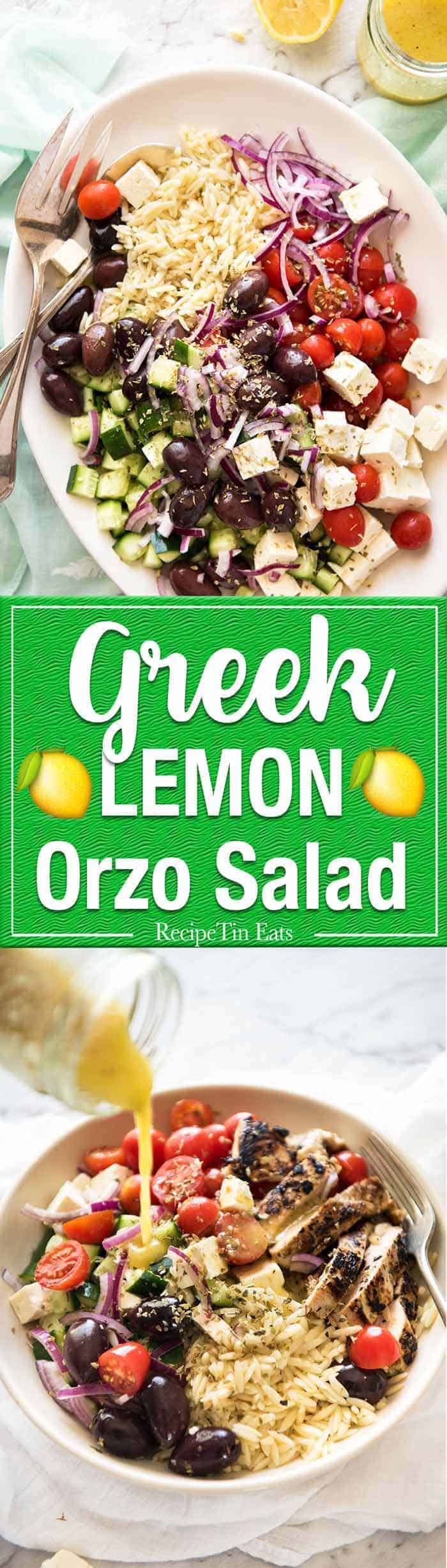 Greek Lemon Orzo Salad (Risoni) - All the fixings of a Greek Salad tossed through orzo / risoni and dressed with a gorgeous zesty lemon vinaigrette. www.recipetineats.com