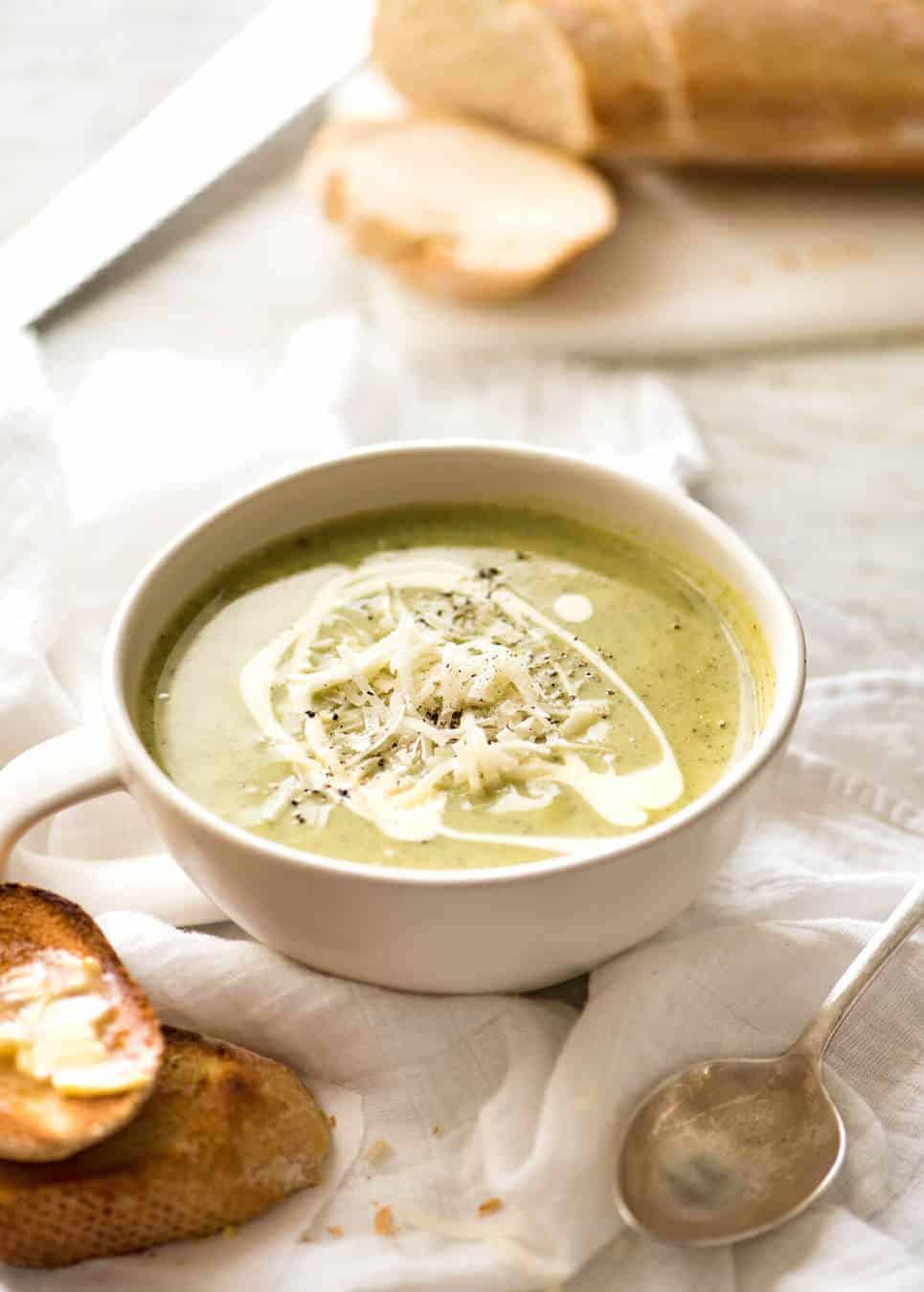 Silky, thick, Healthy Creamy Zucchini Soup. Perfect for dunking in hot crusty bread! www.recipetineats.com