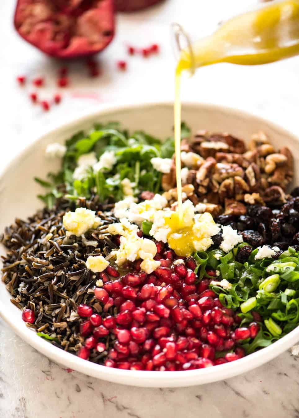 A simple white wine vinaigrette is the perfect Wild Rice Salad dressing. www.recipetineats.com