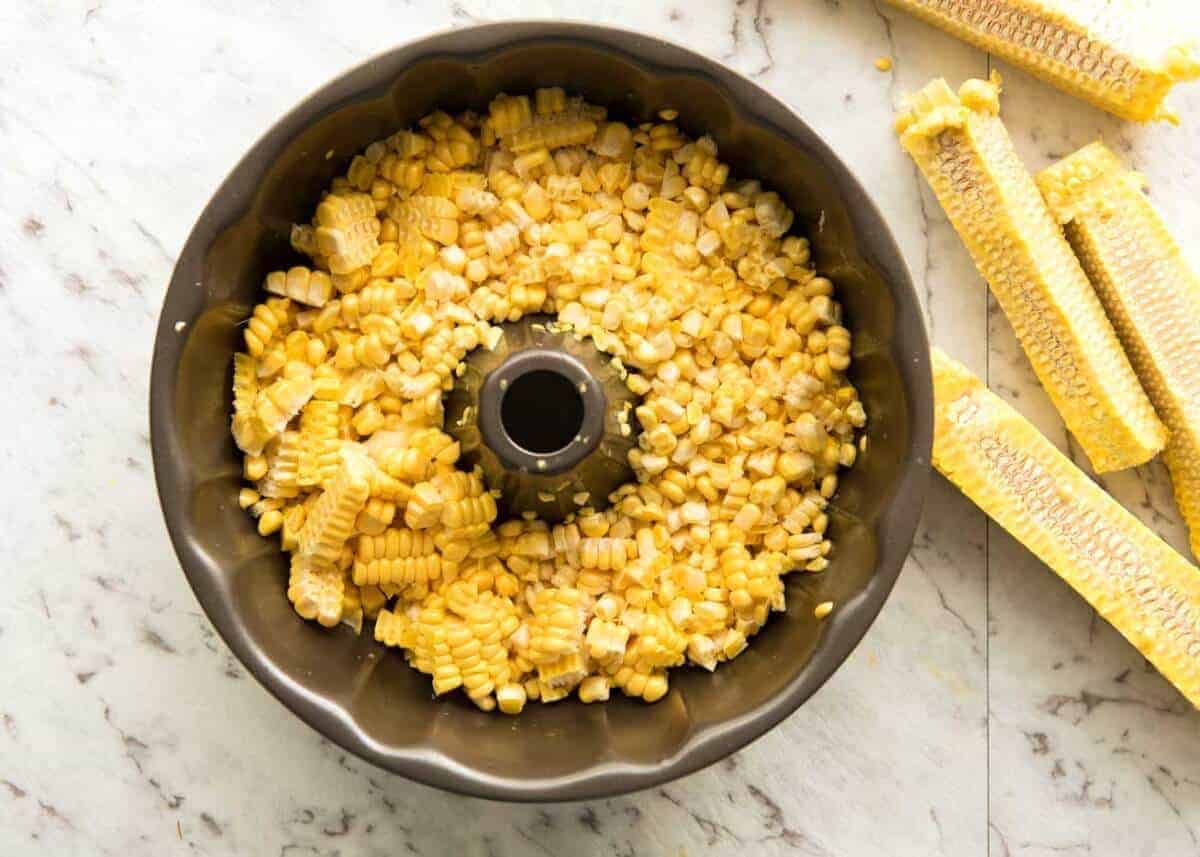 Easy way to cut corn off the cob - use a bundt pan!