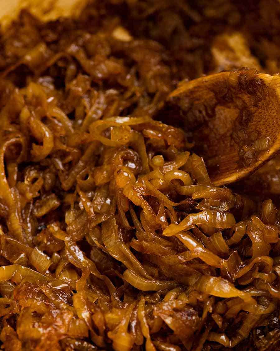 Close up of Caramelised Onions in a pot