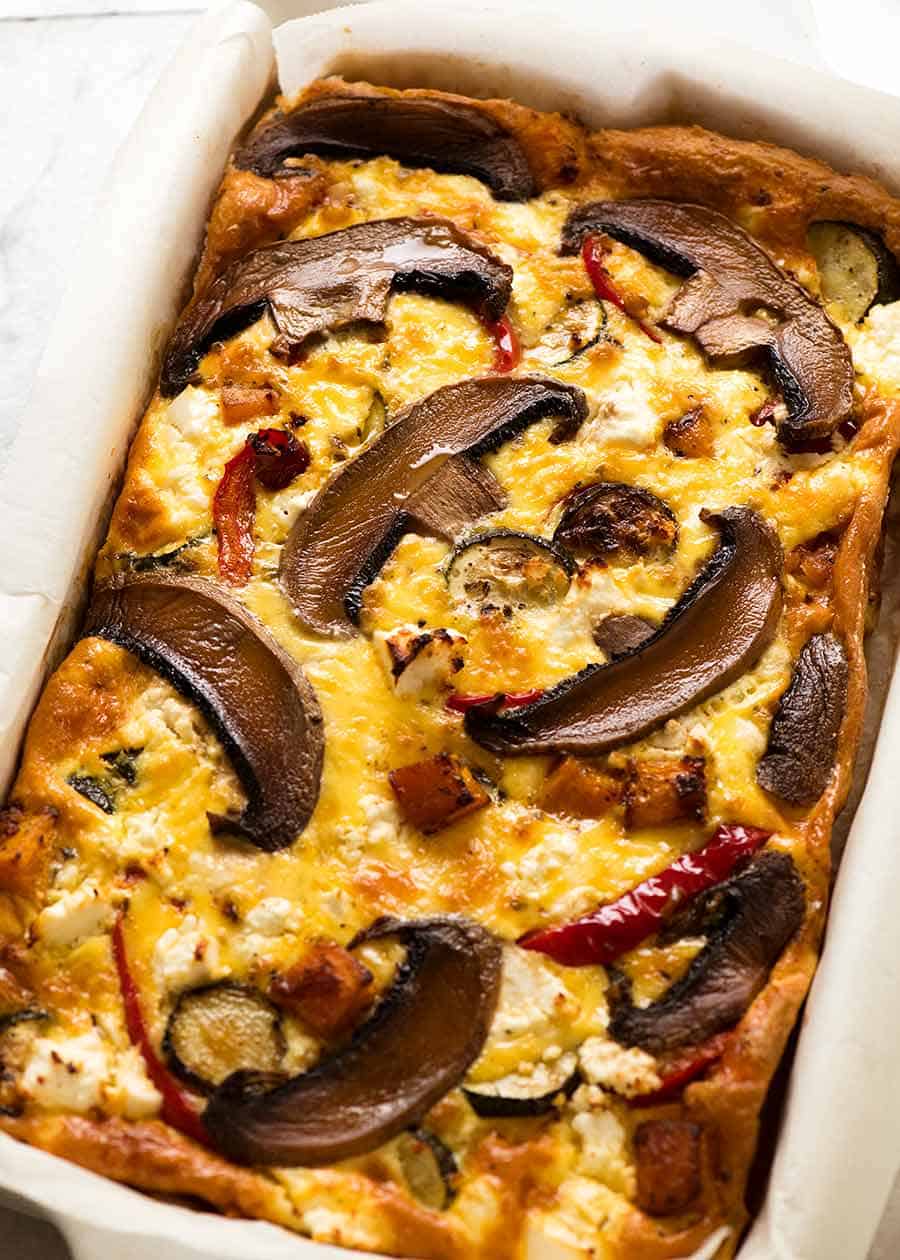 Baked Frittata with Roasted Vegetables fresh out of the oven