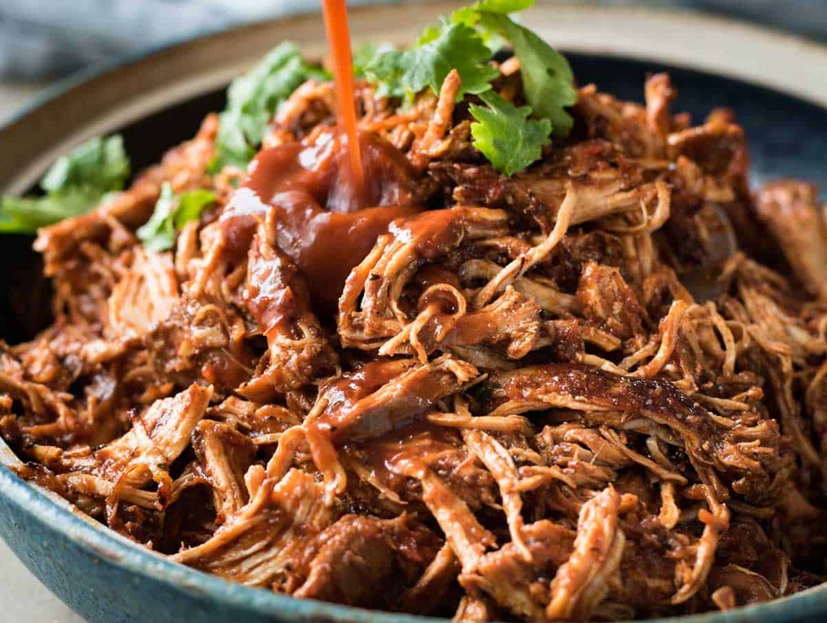 Pile of Slow Cooker Mexican Chicken in a bowl, ready to be served