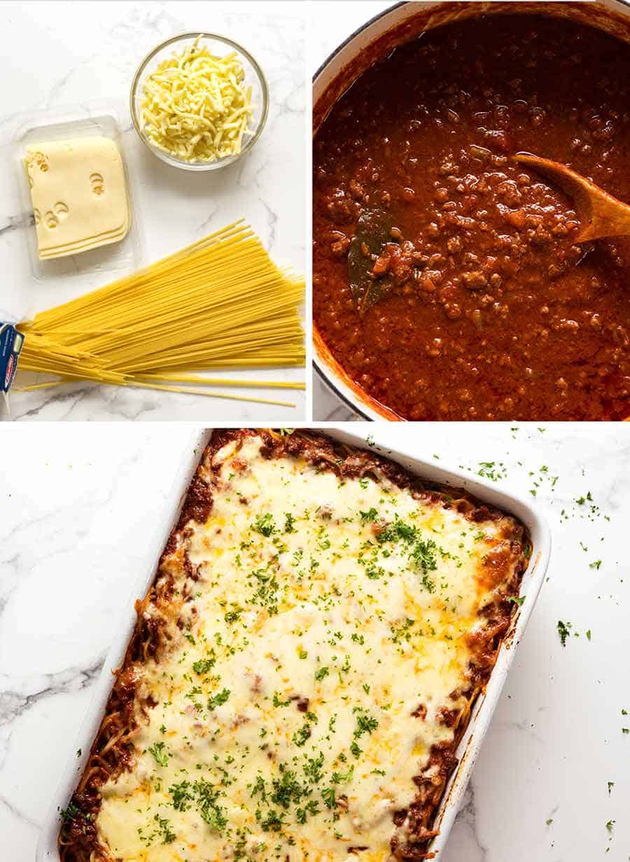 Cheese and pasta for Baked Spaghetti