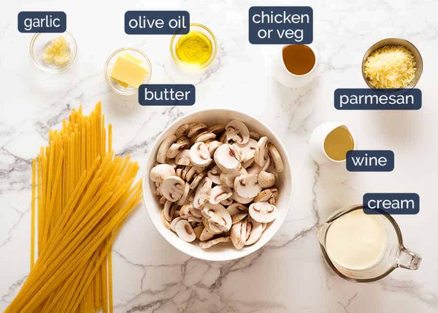 Creamy Mushroom Pasta ingredients