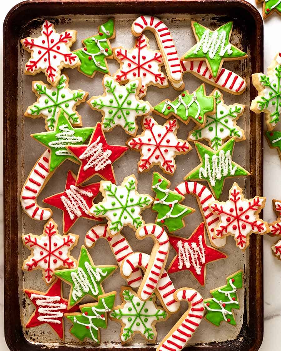 Photo of tray filled with Christmas sugar cookies