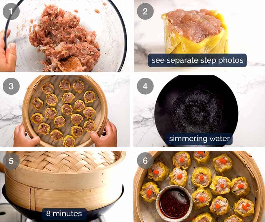 How to make Siu Mai (Chinese steamed dumpling) dipped in sauce